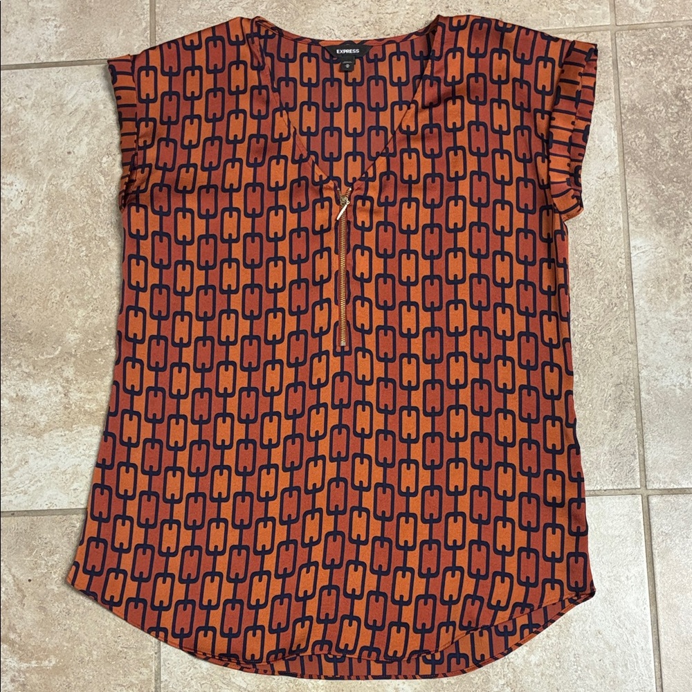 Express Medium Orange Patterned Women's Top - image 1